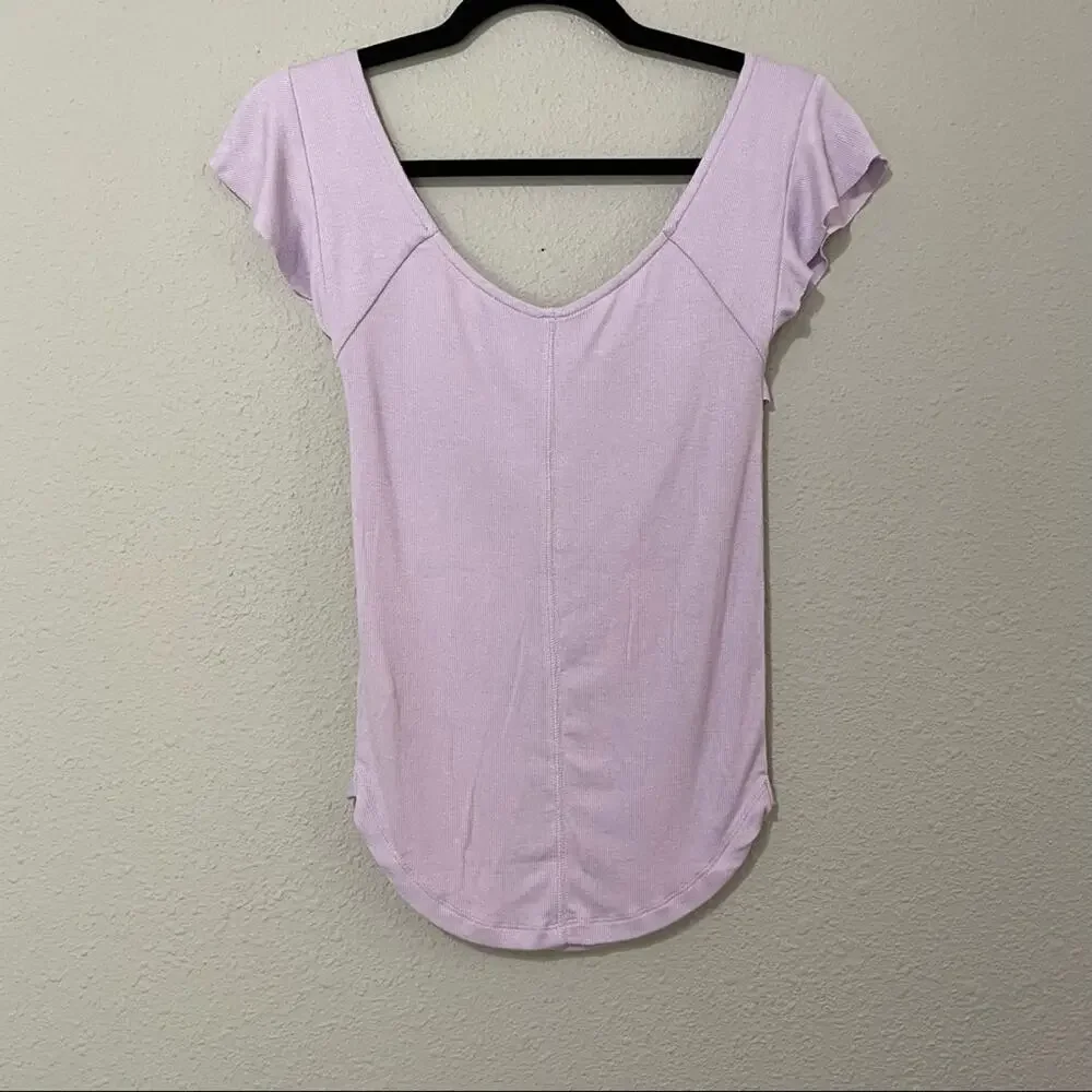 Free People Lavender Purple Ruffled Neckline Blouse Top Womens S Flutter Boho